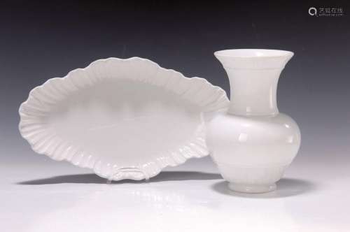 vase and bowl, KPM Berlin, 20th c., white, sculptured