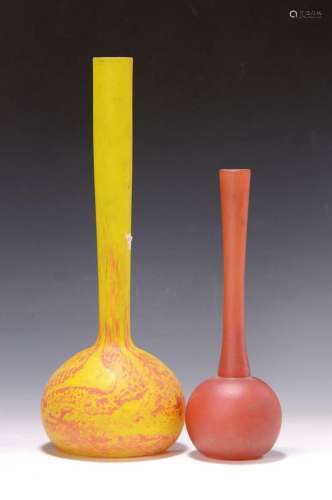two long necked-vases, Daum and probably Delatte