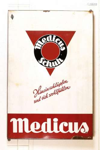 enamel billboard, German, around 1950, Medicusshoe