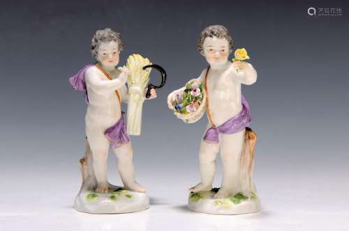 2 porcelain figurines, Meissen, around 1900, cupids with