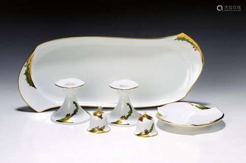 6 parts of porcelain, Meissen, 20th c., with red-green
