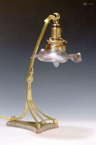 table lamp, Lötz, around 1905-10, curved glass lamp shade