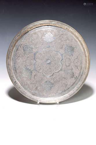 small tray, indo-Persian, around 1900, silver acid tested