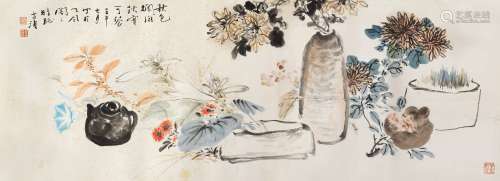 王雪涛（1903～1982） 1942年作 秋实图 镜框 设色纸本