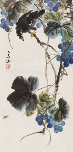 王雪涛（1903～1982） 葡萄八哥 立轴 设色纸本