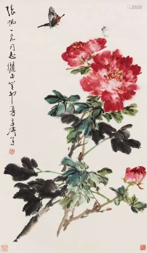 王雪涛（1903～1982） 1963年作 蝴蝶牡丹 立轴 设色纸本