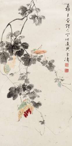 王雪涛（1903～1982） 瓜虫图 立轴 设色纸本