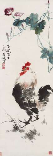 王雪涛（1903～1982） 雄鸡牵牛花 立轴 设色纸本