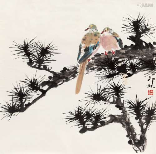 萧朗（1917～2010） 1982年作 斑鸠栖息图 镜心 设色纸本