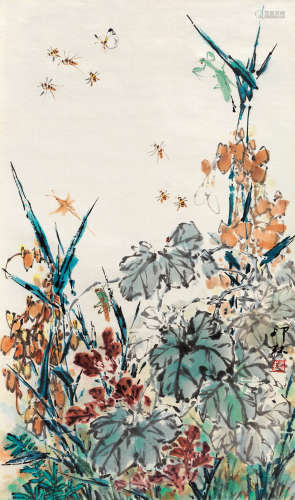 萧朗（1917～2010） 1995年作 草丛 镜心 设色纸本