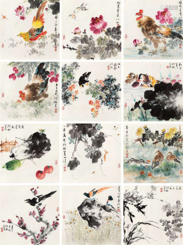 萧朗（1917～2010） 2003年作 吉祥画系列 （十二件） 镜心 设色纸本