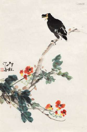 萧朗（1917～2010） 1980年作 凌霄八哥 镜心 设色纸本