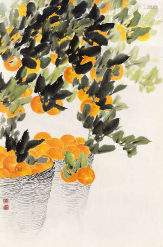 萧朗（1917～2010） 1974年作 柑橘丰收 镜心 设色纸本