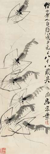 齐白石（1864-1957） 1948年作 群虾图 立轴 水墨纸本