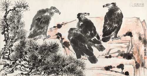 李苦禅（1899-1983） 松鹰图 镜心 设色纸本