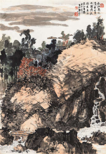 梁树年（1911～2005） 1990年作 山居乐水 镜心 设色纸本