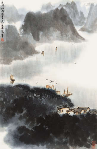 宋文治（1919～1999） 太湖细雨添画意 镜心 设色纸本