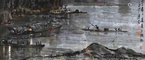 宗其香（1917～1999） 1963年作 白沙渔火 镜框 设色纸本