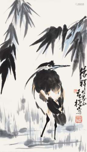 李苦禅（1899～1983） 鹭鸶 立轴 设色纸本