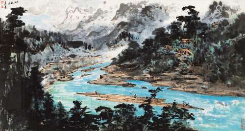 宗其香（1917～1999） 贝江放木 镜框 设色纸本