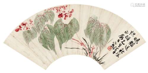 李苦禅（1899～1983） 晚艳送秋凉 镜框 设色纸本