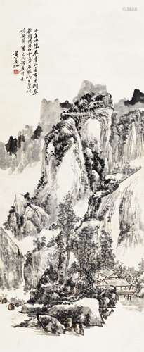 黄宾虹（1865～1955） 元人题画诗意图 立轴 设色纸本