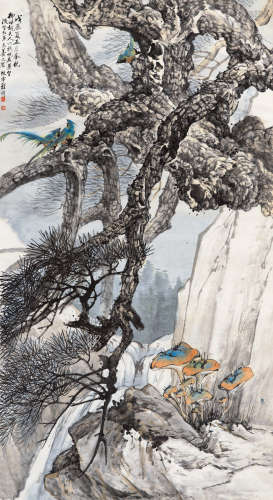 程璋（1869～1938） 1928年作 祝寿 立轴 设色纸本