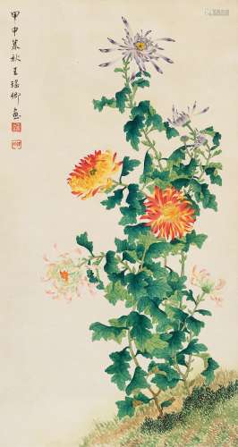 王瑶卿（1881～1954） 1944年作 秋菊图 立轴 设色纸本