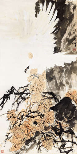 孙其峰（b.1920） 白鹰图 镜心 设色纸本