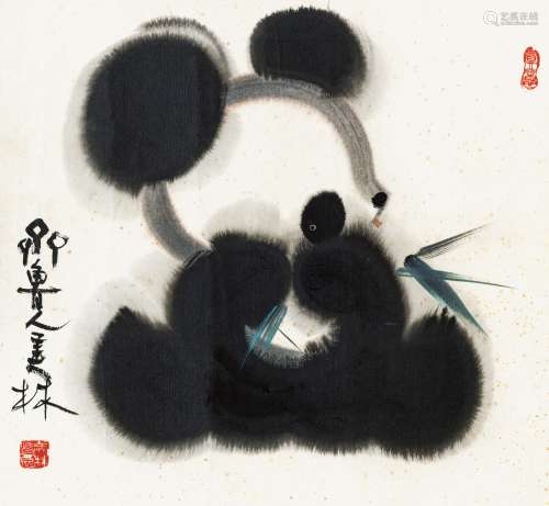 韩美林（b.1936） 熊猫 镜心 设色纸本