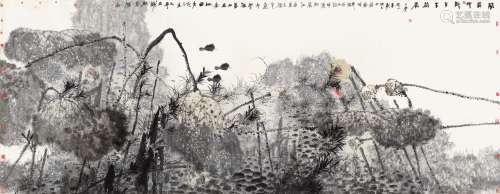 卢禹舜（b.1962） 2002年作 月下荷花图 镜心 设色纸本