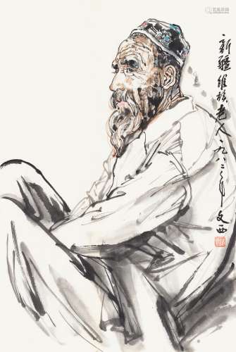 刘文西（1933～2019） 1982年作 新疆维族老人 镜心 设色纸本