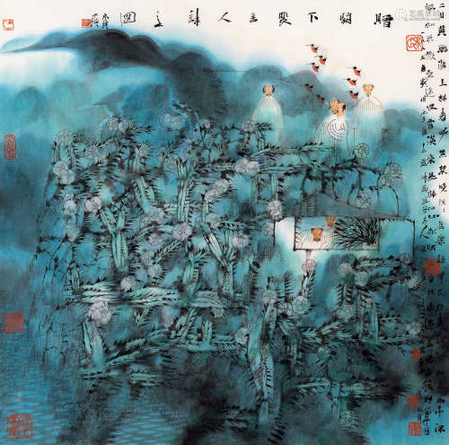 卢禹舜（b.1962） 1995年作 赠阙下裴舍人诗意图 镜框 设色纸本