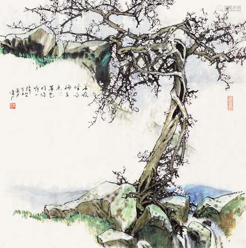 林凡（b.1931） 2021年作 石痕暗雨梅千点 镜心 设色纸本