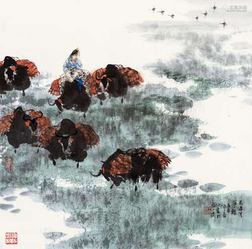 王明明（b.1952） 2000年作 天涯芳草绿 镜心 设色纸本