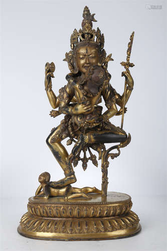 A Gilt Copper Dakini Buddha Statue.