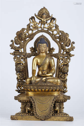 A Gilt Copper Sakyamuni Buddha Statue.