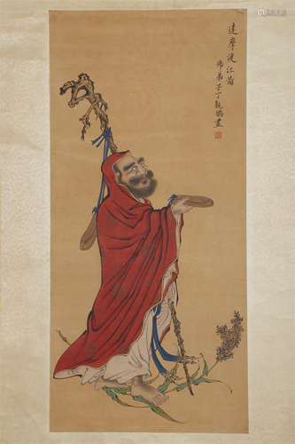 A Dharma Painting on Silk by Ding Guanpeng.