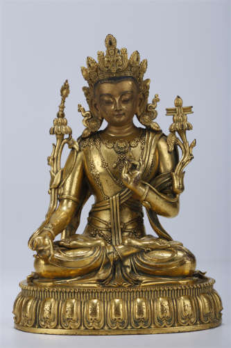 A Gilt Copper White Tara Buddha Statue.
