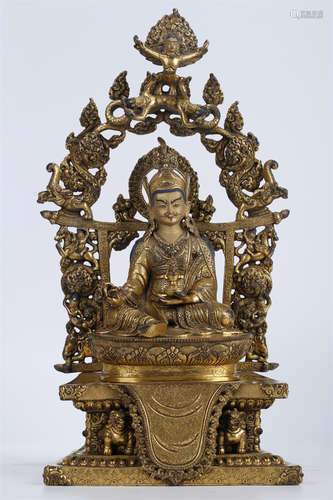 A Gilt Copper Padmasambhava Buddha Statue.