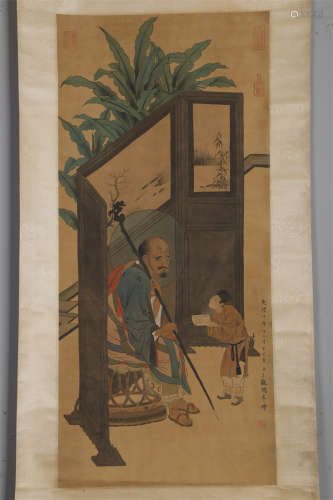 An Arhat Painting on Silk by Ding Guanpeng.
