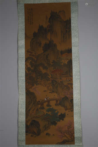 A Landscape and Figure Painting by Tang Bohu.