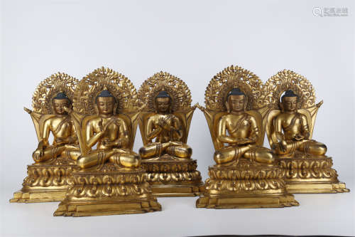 A Set of Gilt Copper Sakyamuni Statues.