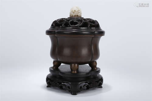 A Copper Incense Burner with Pedestal.