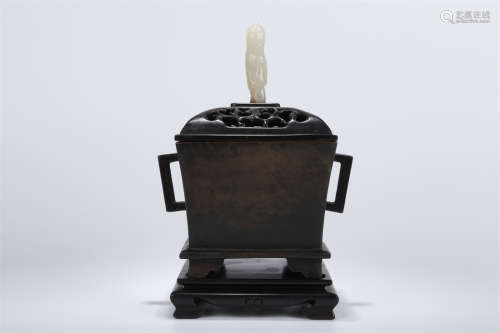 A Copper Square Incense Burner with Pedestal.