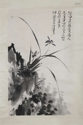 An Orchid Painting on Paper by Chen Peiqiu.