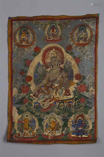 A Green Tara Buddha Thangka.