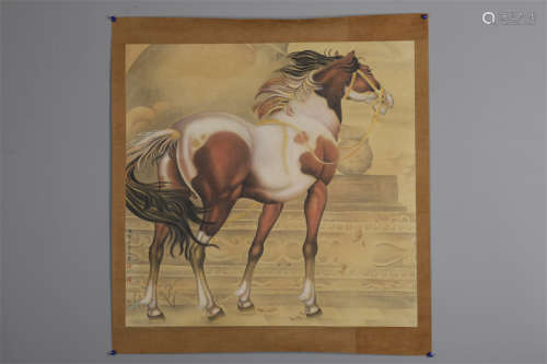 A Steed Painting on Paper by Lang Shining.