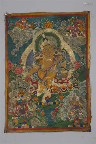 A Yellow Wealthy Buddha Thangka.