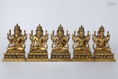 A Set of Gilt Copper Sakyamuni Statues.